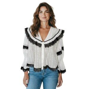 Hunter Bell Polka Dot Blouse with Black Lace Trim